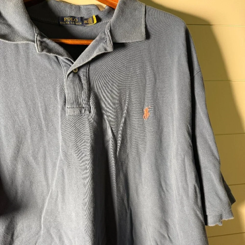 Polo Ralph Lauren Blue Short Sleeve Polo Size 4 XLT Coral/Pink Pony